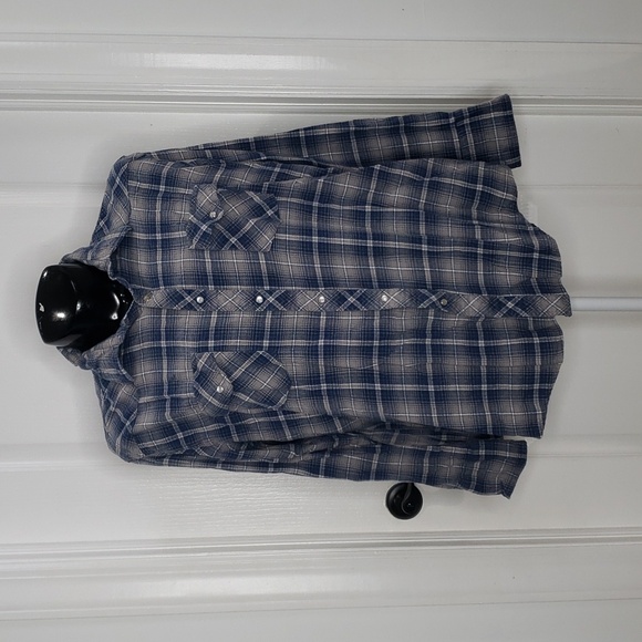 Wrangler Other - Wrangler Blue Plaid Vintage Y2K Early 2000s Snap Button Shirt Size XXL